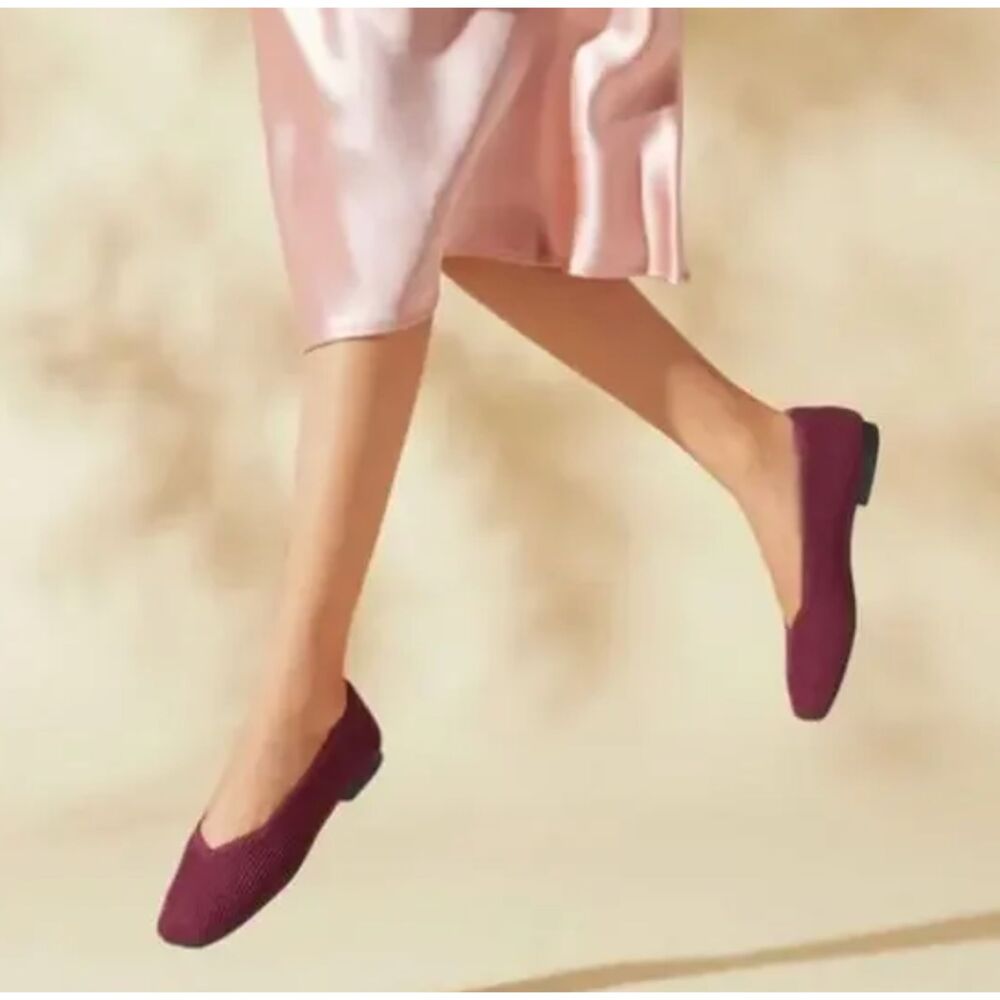VIVAIA Square Toe Margot V Cut Flats Burgundy Size 36.5 US 6